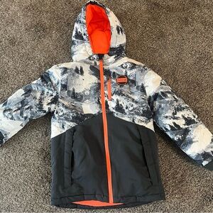 Boys 10-12 Medium 10 12 Warm Winter Coat Mountains Grey Black White Orange Boy